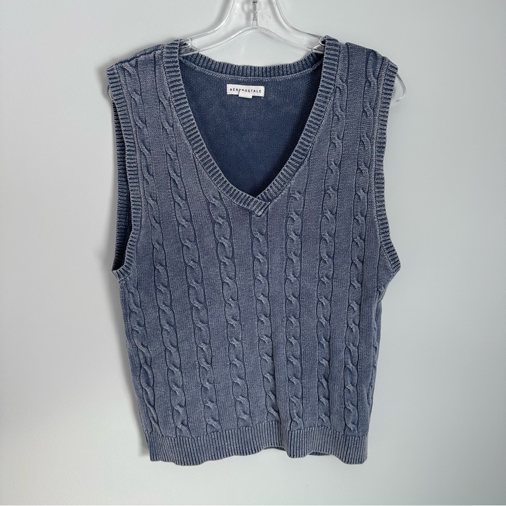 Aeropostale Dusty Blue Grey Academia Y2K Knit Pullover Sweater Vest Small